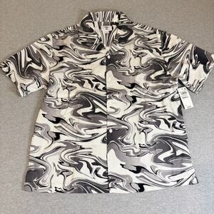 Mode of One NWT‎ French Terry Button Up Short Sleeve Shirt Mens S Water Camo